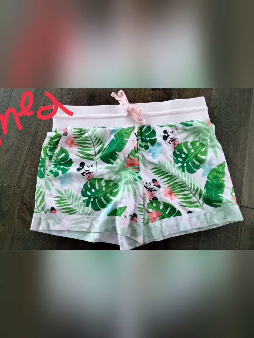 Disney Tropical Leaf & Minnie Print Shorts in White, Green, Pink